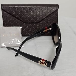 Gucci Black Sunglasses with Gold Logo and Red-Green Stripe